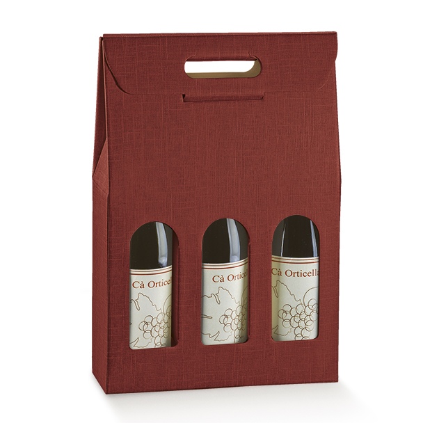 SCATOLA 3 BOT. SETA BORDEAUX  10.5x3.5x14.5"